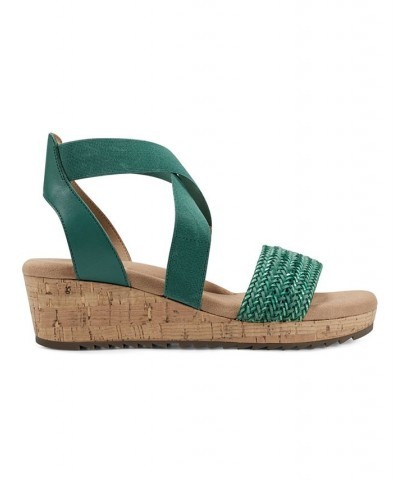 Women's Lorena Casual Strappy Wedge Sandals Green $41.58 Shoes