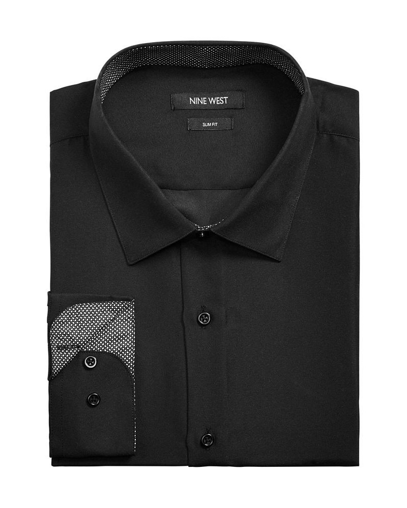 Men's Slim-Fit Performance Stretch Solid Dress Shirt Black $15.29 Dress Shirts