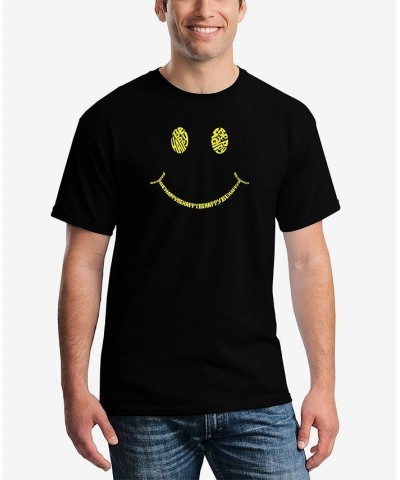 Men's Be Happy Smiley Face Word Art Short Sleeve T-shirt Black $18.19 T-Shirts