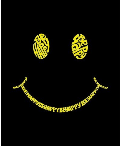 Men's Be Happy Smiley Face Word Art Short Sleeve T-shirt Black $18.19 T-Shirts