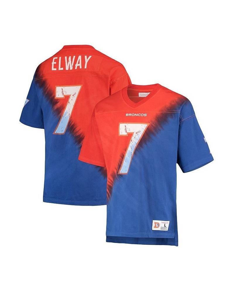 Men's John Elway Orange, Royal Denver Broncos Retired Player Name and Number Diagonal Tie-Dye V-Neck T-shirt $62.50 T-Shirts