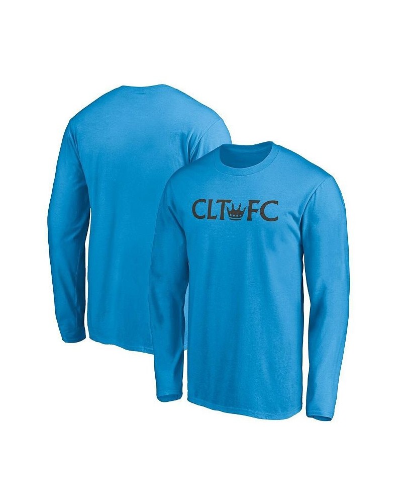 Men's Branded Blue Charlotte FC Secondary Logo Long Sleeve T-shirt $18.90 T-Shirts