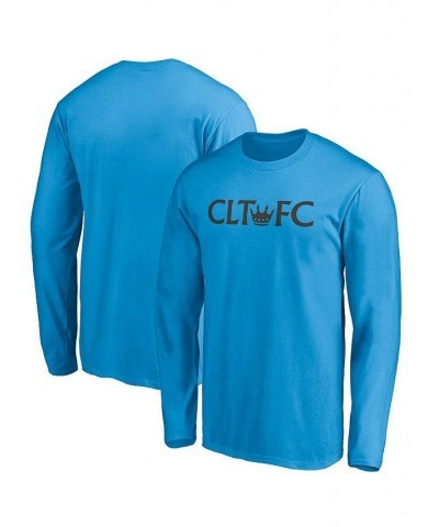 Men's Branded Blue Charlotte FC Secondary Logo Long Sleeve T-shirt $18.90 T-Shirts