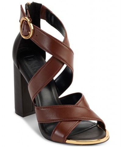 Women's Emelen Crisscross Strappy Dress Sandals Brown $47.68 Shoes