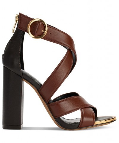 Women's Emelen Crisscross Strappy Dress Sandals Brown $47.68 Shoes