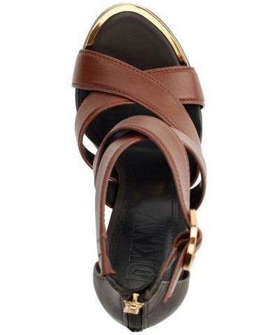 Women's Emelen Crisscross Strappy Dress Sandals Brown $47.68 Shoes