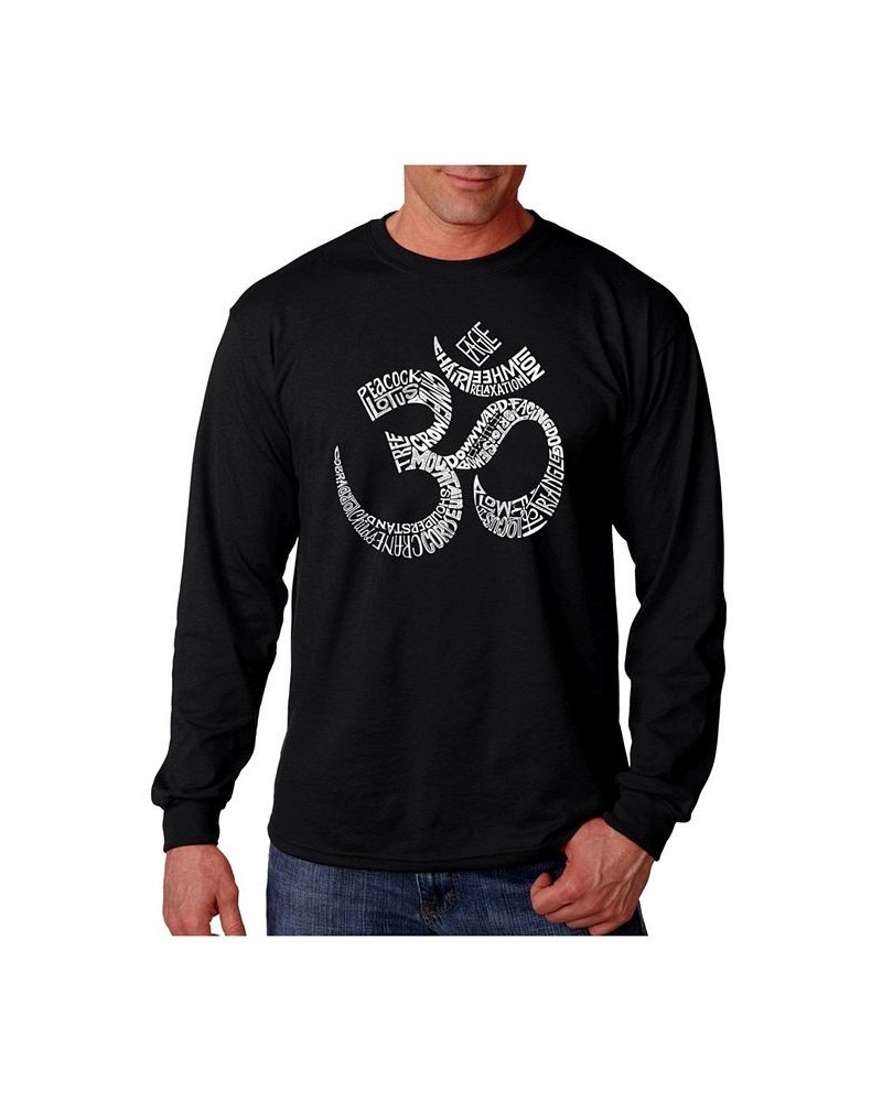 Men's Word Art Long Sleeve T-Shirt- Poses Om Black $16.00 T-Shirts