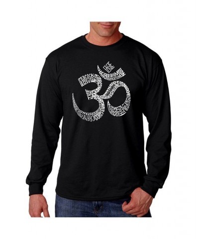 Men's Word Art Long Sleeve T-Shirt- Poses Om Black $16.00 T-Shirts