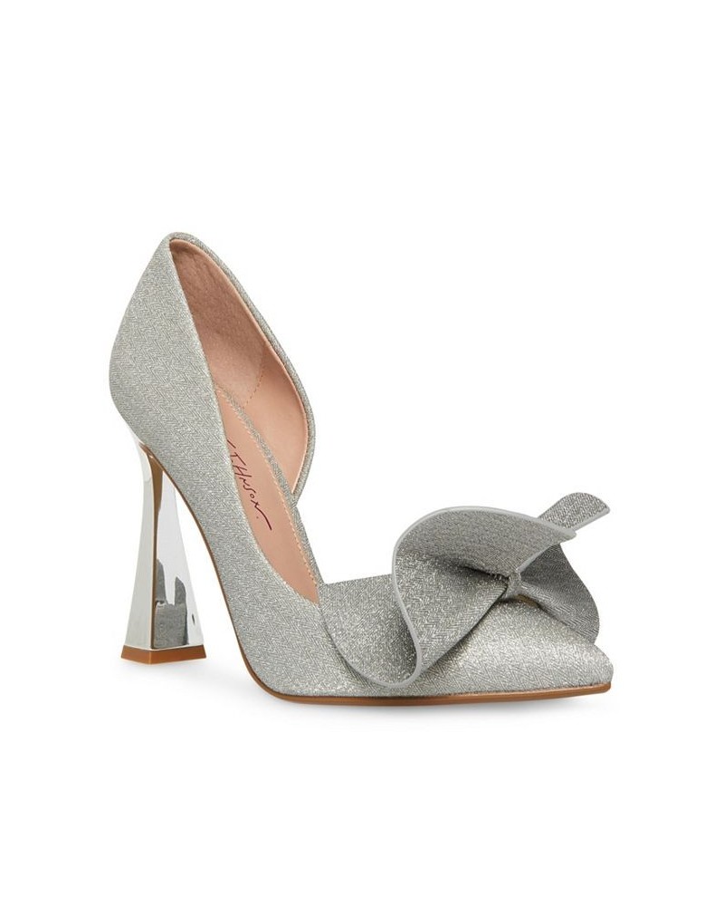 Women's Nobble Structured Bow Slip-on Pumps Silver $44.55 Shoes