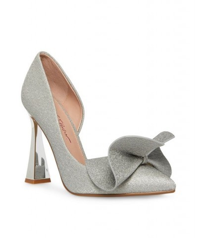 Women's Nobble Structured Bow Slip-on Pumps Silver $44.55 Shoes