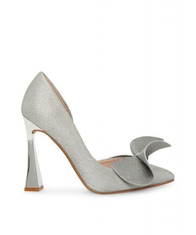 Women's Nobble Structured Bow Slip-on Pumps Silver $44.55 Shoes