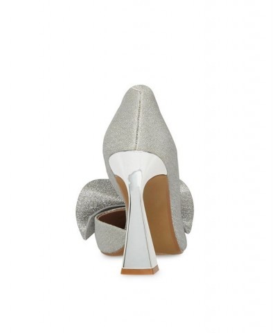 Women's Nobble Structured Bow Slip-on Pumps Silver $44.55 Shoes