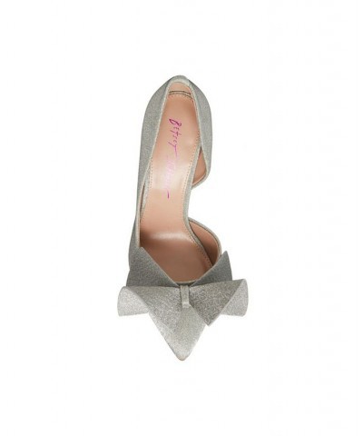 Women's Nobble Structured Bow Slip-on Pumps Silver $44.55 Shoes