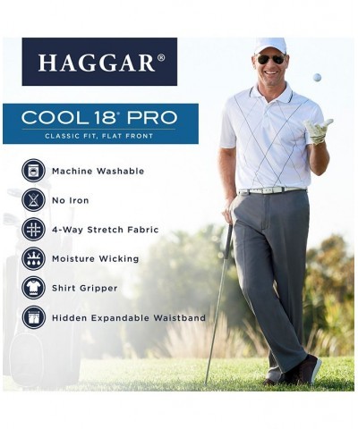 Men's Cool 18 PRO Classic-Fit Expandable Waist Flat Front Stretch Dress Pants PD04 $30.79 Pants