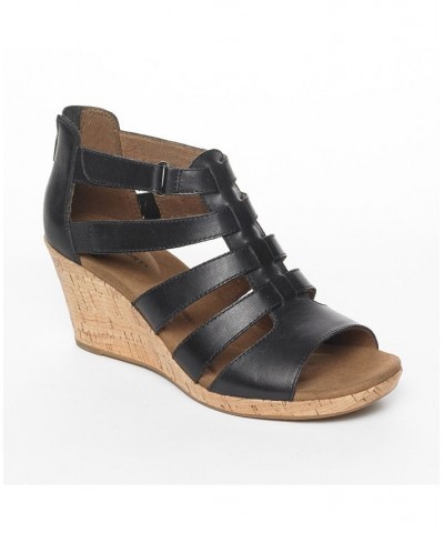 Women's Briah Gladiator Wedge Sandals Black $61.60 Shoes