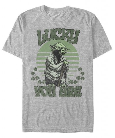 Men's Lucky is Yoda Short Sleeve Crew T-shirt Gray $20.29 T-Shirts