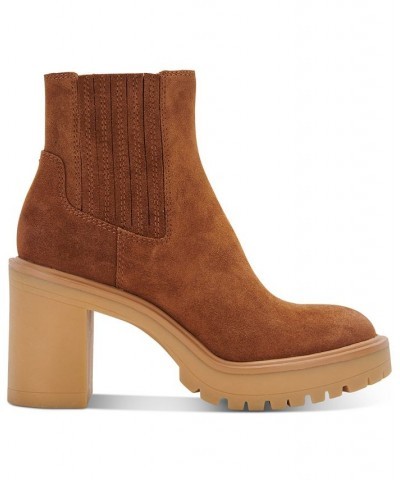 Women's Caster H2O Lug Sole Cheslea Booties Camel Suede $52.46 Shoes