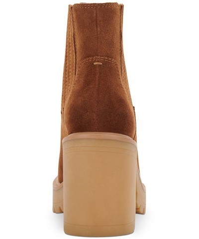 Women's Caster H2O Lug Sole Cheslea Booties Camel Suede $52.46 Shoes