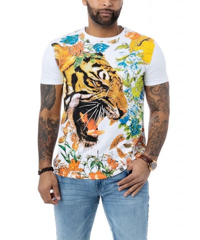 Men's Flower Tiger Rhinestone T-shirt White $23.40 T-Shirts