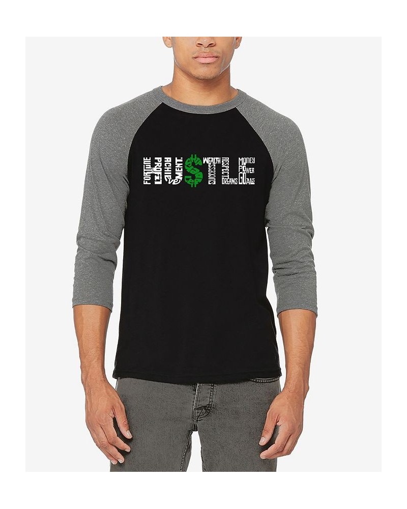 Men's Raglan Baseball Word Art Hustle T-shirt Gray and Black $21.60 T-Shirts