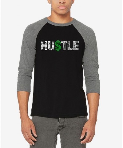 Men's Raglan Baseball Word Art Hustle T-shirt Gray and Black $21.60 T-Shirts