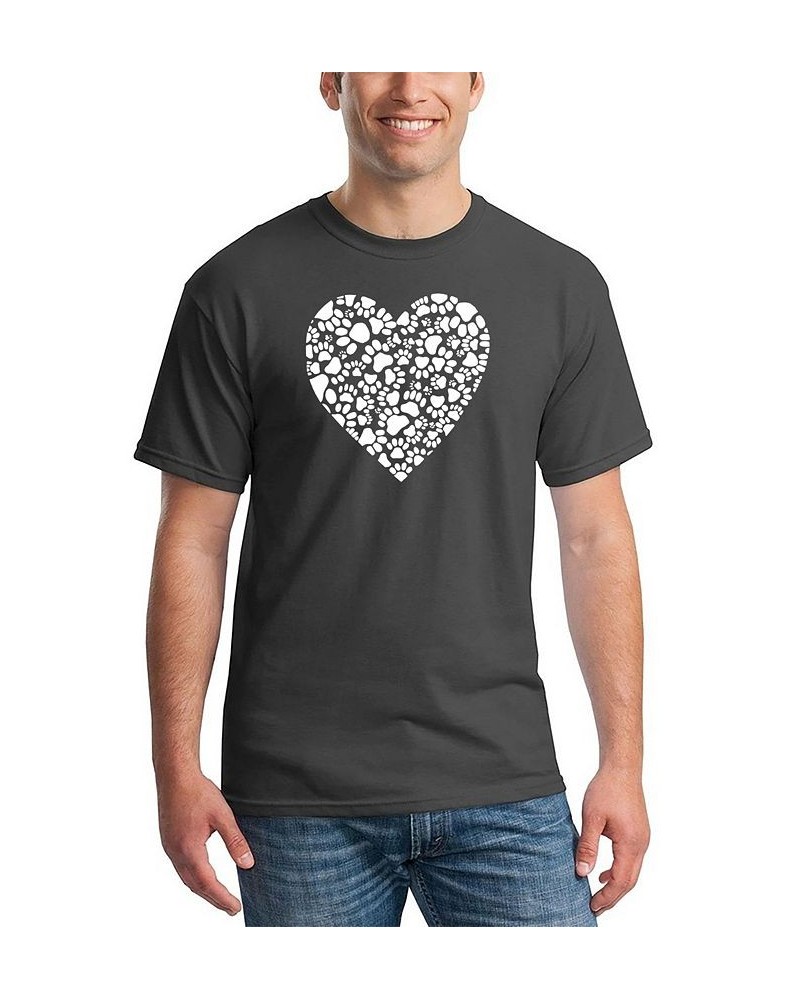 Men's Paw Prints Heart Word Art T-shirt Gray $18.19 T-Shirts