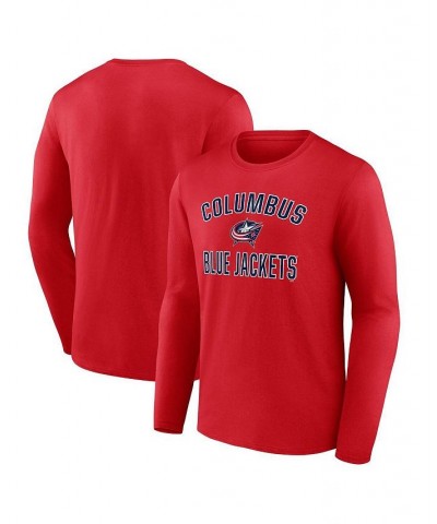 Men's Branded Red Columbus Blue Jackets Team Victory Arch Long Sleeve T-shirt $16.80 T-Shirts