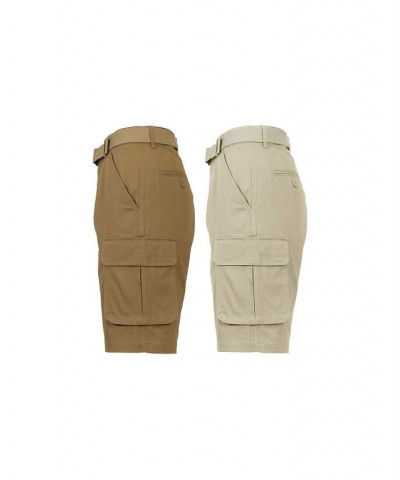 Men's Flat Front Belted Cotton Cargo Shorts, Pack of 2 Timber-Khaki $24.96 Shorts