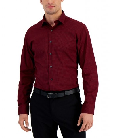 Men's Slim Fit Houndstooth Dress Shirt Red $11.89 Dress Shirts