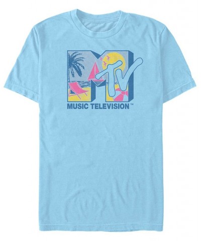 Men's Beach Neon Filled Logo Short Sleeve T- shirt Blue $15.40 T-Shirts