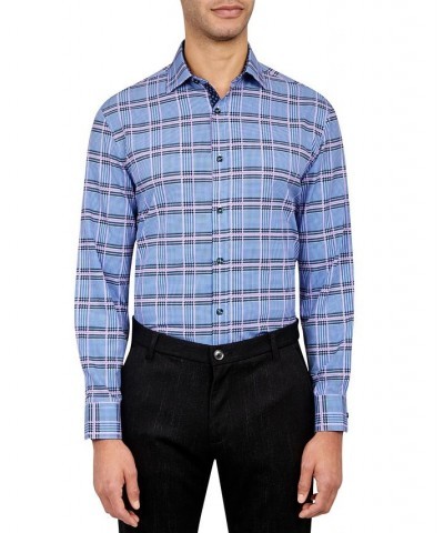 Men's Regular-Fit Plaid Performance Dress Shirt Purple $25.87 Dress Shirts