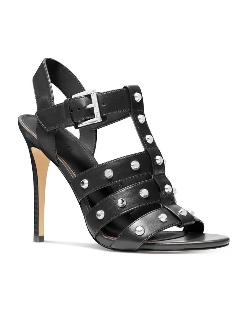 Women's Jagger Studded Strappy Dress Sandals Black $87.75 Shoes