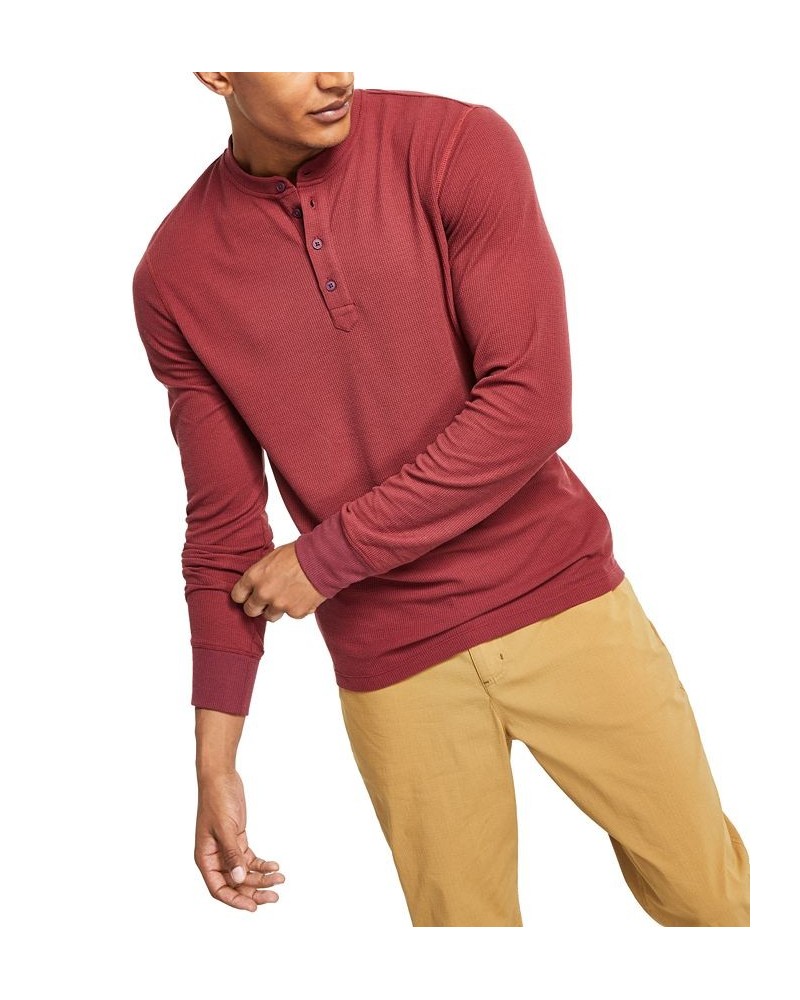 Men's Camden Waffle-Knit Long-Sleeve Henley Red $10.17 T-Shirts