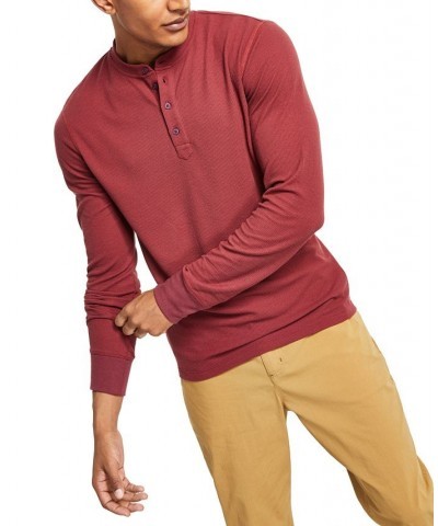 Men's Camden Waffle-Knit Long-Sleeve Henley Red $10.17 T-Shirts