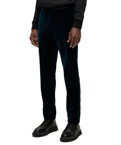 BOSS Men's Slim-Fit Tuxedo in Pure-Cotton Velvet Trousers Blue $86.40 Pants