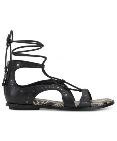 Dawnicee Studded Lace-Up Flat Sandals Black $46.44 Shoes