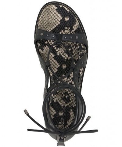 Dawnicee Studded Lace-Up Flat Sandals Black $46.44 Shoes