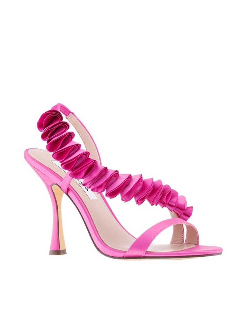 Women's Claudy Ruffle Evening Sandals Pink $52.32 Shoes