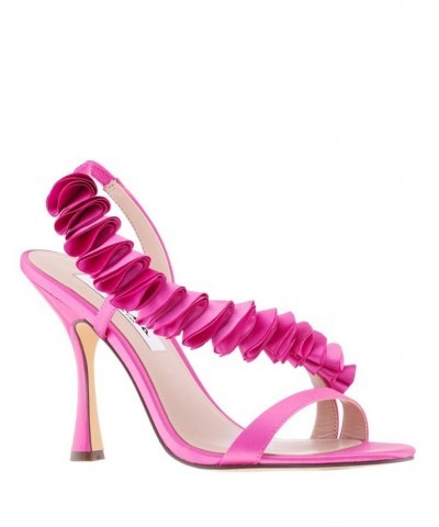 Women's Claudy Ruffle Evening Sandals Pink $52.32 Shoes