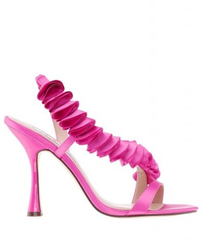 Women's Claudy Ruffle Evening Sandals Pink $52.32 Shoes