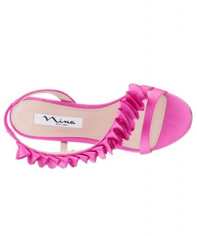 Women's Claudy Ruffle Evening Sandals Pink $52.32 Shoes