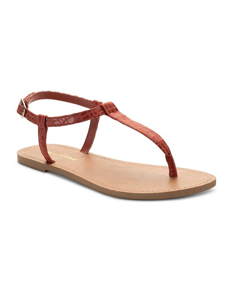 Krisleyy T-Strap Slingback Flat Sandals Red $19.11 Shoes