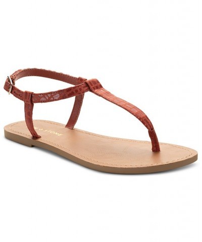 Krisleyy T-Strap Slingback Flat Sandals Red $19.11 Shoes