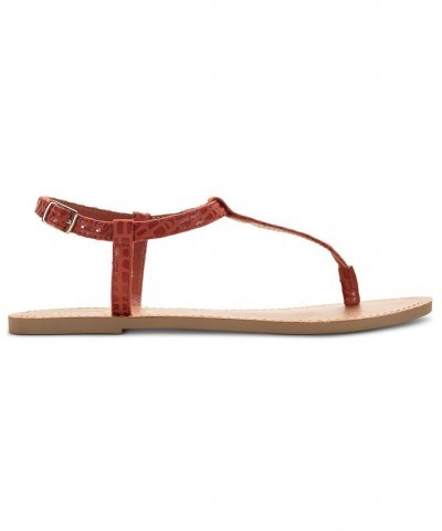 Krisleyy T-Strap Slingback Flat Sandals Red $19.11 Shoes