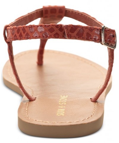 Krisleyy T-Strap Slingback Flat Sandals Red $19.11 Shoes