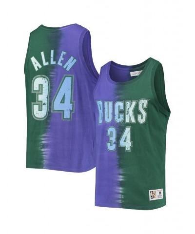 Men's Ray Allen Green and Purple Milwaukee Bucks Hardwood Classics Tie-Dye Name and Number Tank Top $46.00 T-Shirts