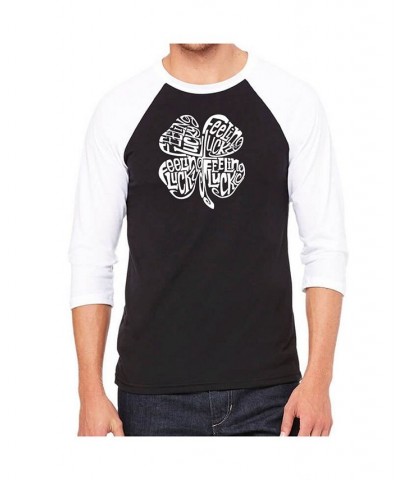 Feeling Lucky Men's Raglan Word Art T-shirt Black $19.80 T-Shirts