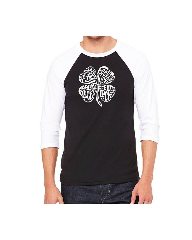 Feeling Lucky Men's Raglan Word Art T-shirt Black $19.80 T-Shirts