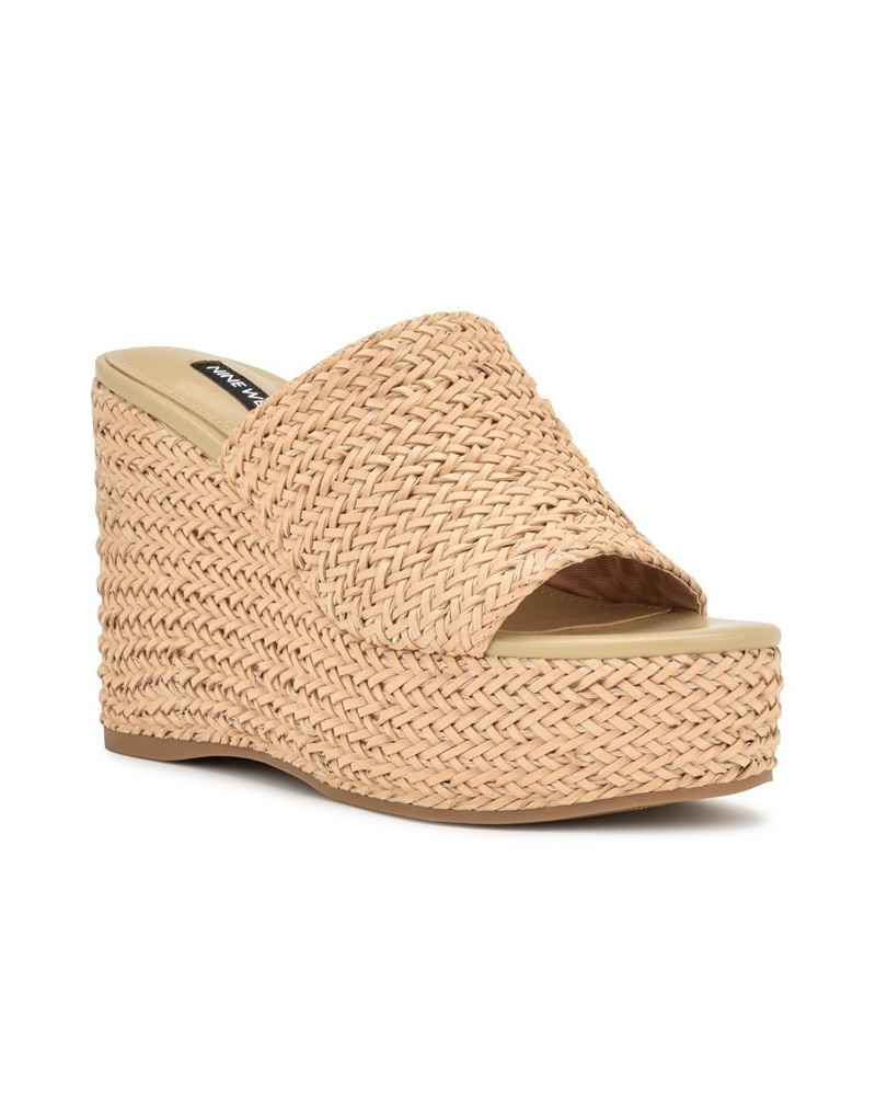 Women's Everie Round Toe Woven Wedge Sandals Tan/Beige $34.88 Shoes