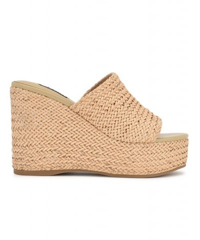 Women's Everie Round Toe Woven Wedge Sandals Tan/Beige $34.88 Shoes